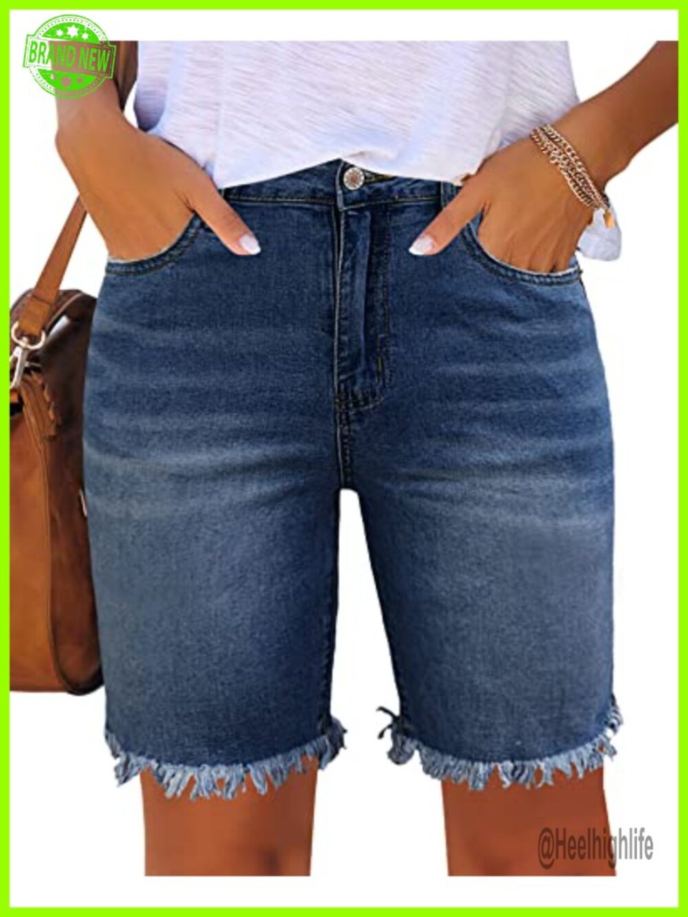 Women's Frayed Ripped Bermuda Denim Shorts Stretchy High Waist